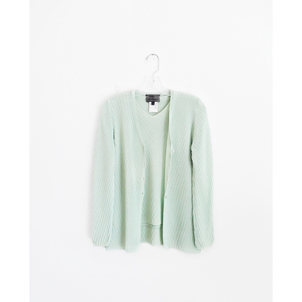 Vtg Les Copains Mint Green Cardigan Top Set 4 S